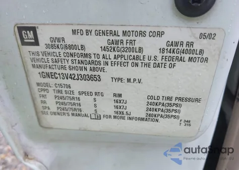 2002 Chevrolet Tahoe Ls from USA, damaged, VIN 1GNEC13V42J303653